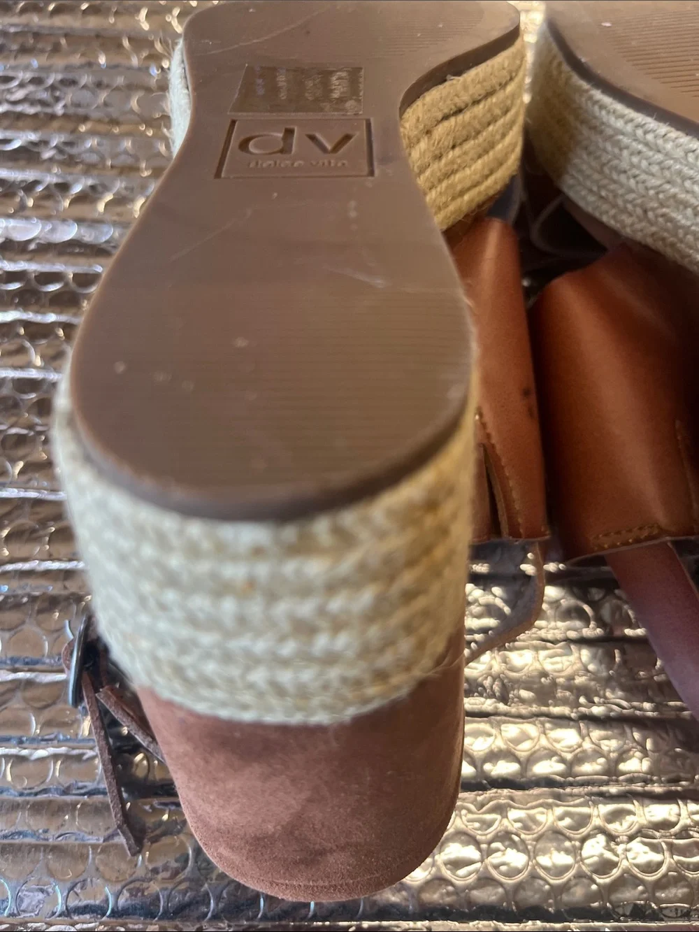 Dolce Vita Brown Leather Espadrille Platform Wedge Sandals